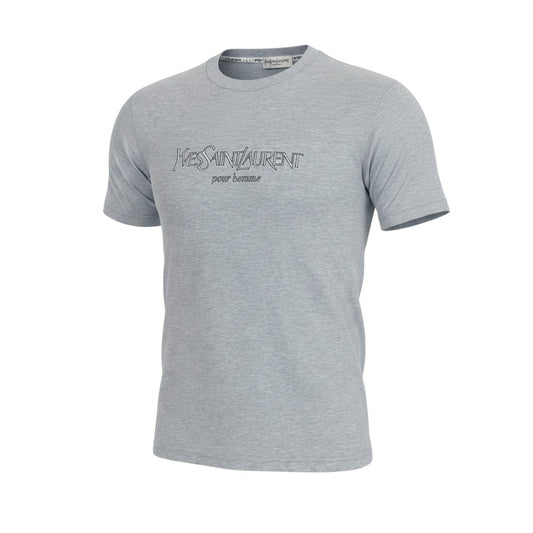 Mg10 【未使用タグ付】 YVES SAINT LAURENT イヴサンローラン ロゴプリント 半袖Tシャツ カットソー サイズM ブルー コットン100％ メンズ 紳士服o07t