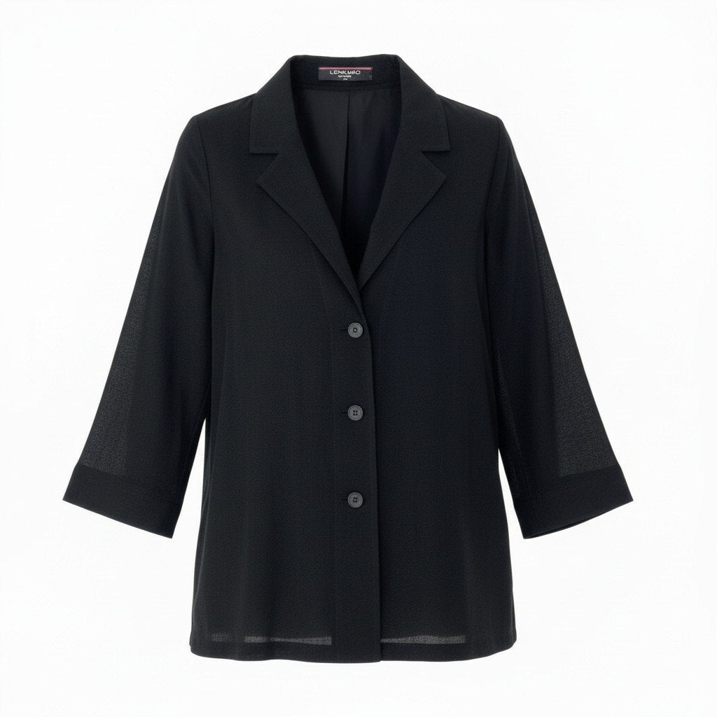 60c6 LEONARD レオナール カンカン素材 薄手カーディガン ラインストーンロゴ LL ブラック レディースu02t