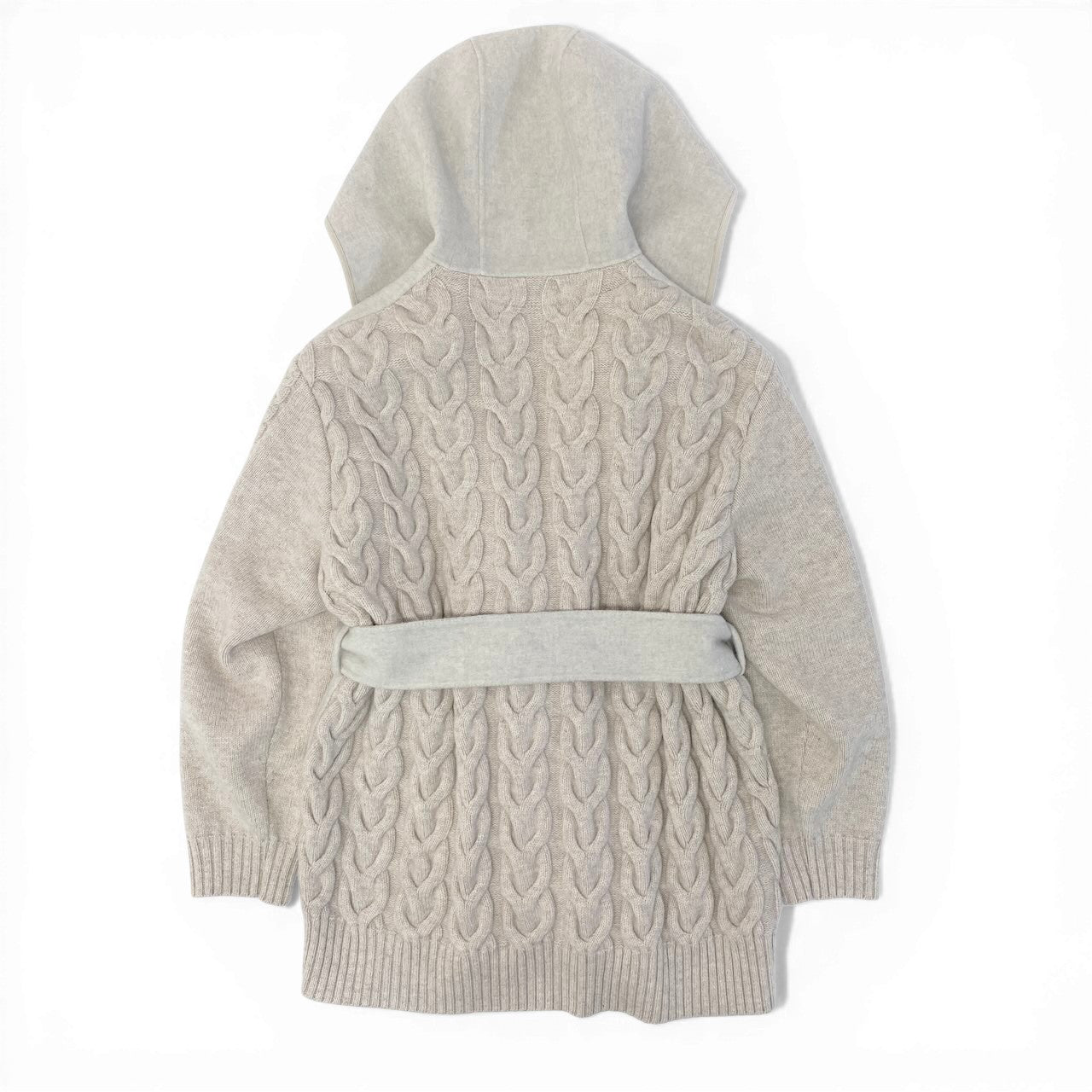 22d12 【未使用タグ付】 MORABITO PREMIER モラビト 定価￥220.000 ハーフコート フーディージャケット ニットスリーブ ケーブルニット サイズ38 ライトベージュ レディース 女性用u02t