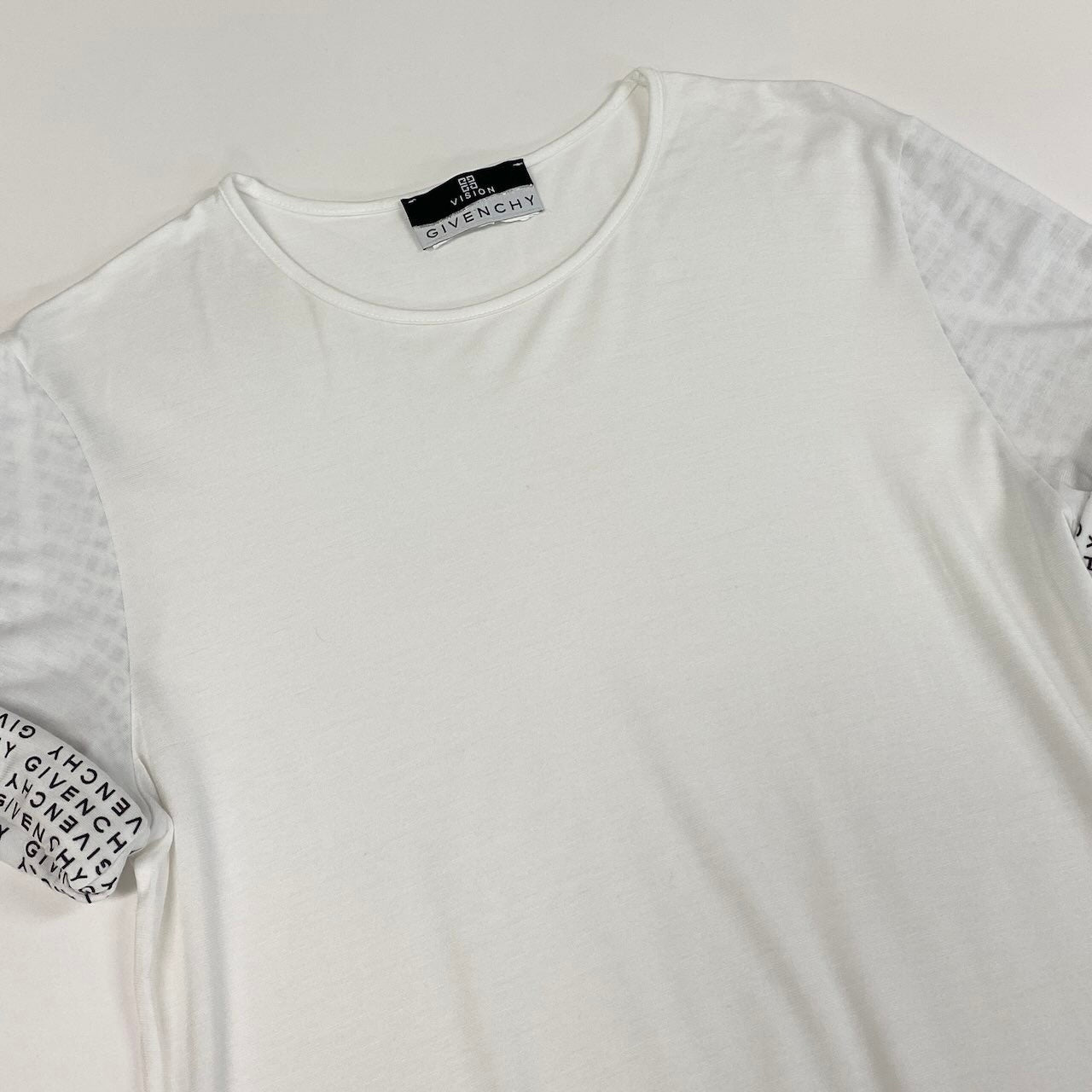 Ic27 GIVENCHY ジバンシー 半袖Tシャツ スリーブブランドロゴ ストレッチ素材 トップスカットソー イタリア製 ホワイト レディース 女性用u02t