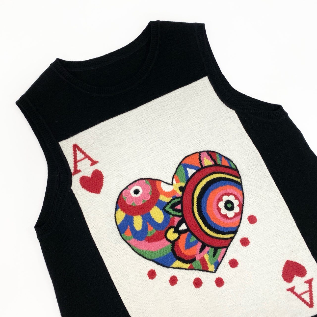 18k20 TOKUKO 1er VOL トクコプルミエヴォル ノースリーブ ニットワンピース 膝丈 トランプ ハート柄 花柄 レディース 女性用 9 ブラックu02t