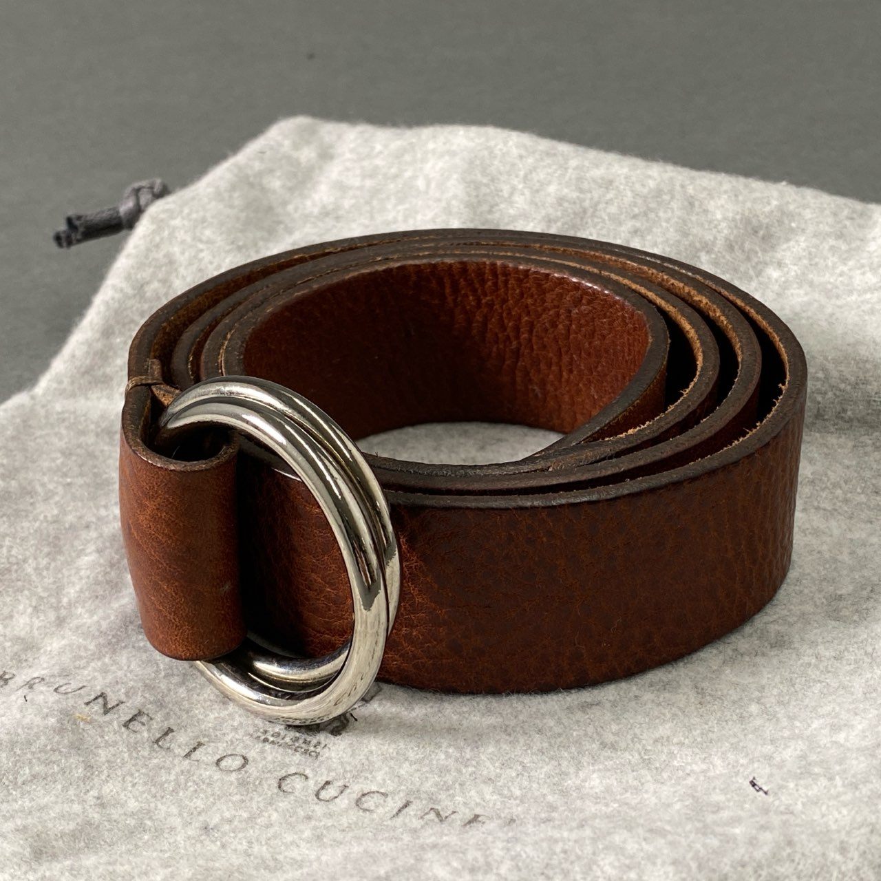 h3-2 BRUNELLO CUCINELLI ブルネロクチネリ リングベルト 90 ブラウン レザー Leather Belt イタリア製 小物