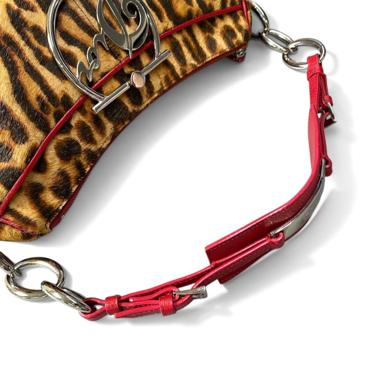 h20【美品】Christian Dior Diva Leopard Pony Hair Bag ブラウン レッド ハラコ レザー レディース 女性用ta1
