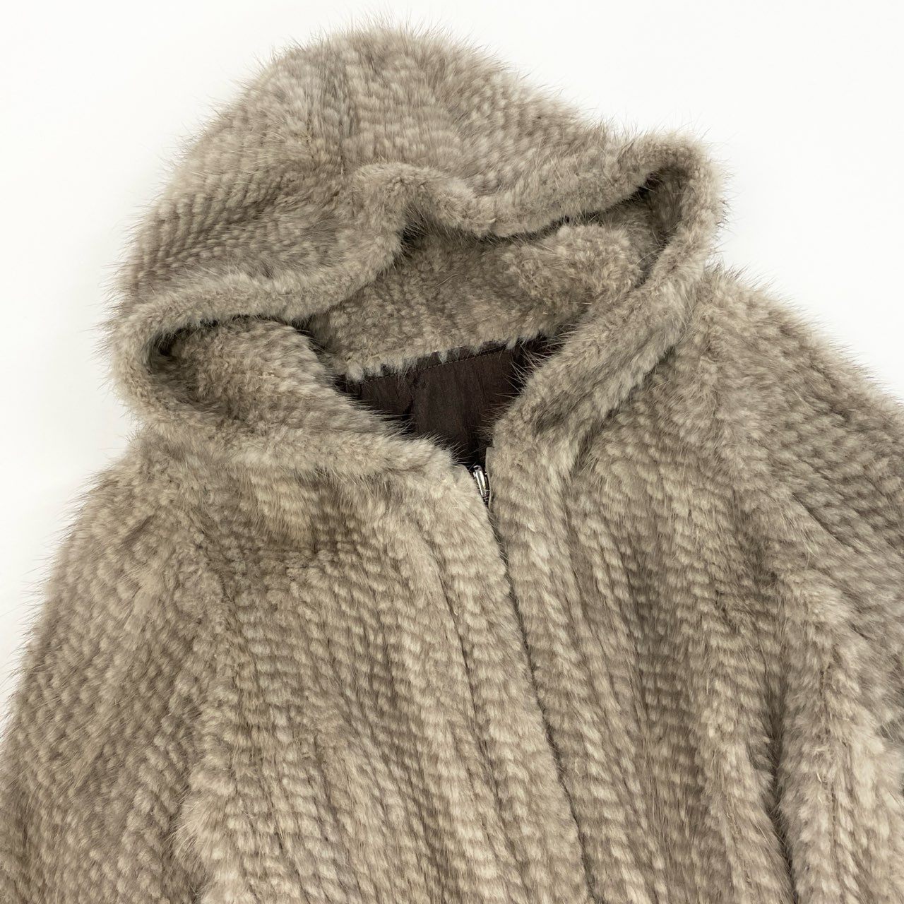 84b3 スペイン製 サファイアミンク フード付 リバーシブルコート サイズ38 シルバーグレー 本毛皮 Sapphire Mink Fur Coatt18r