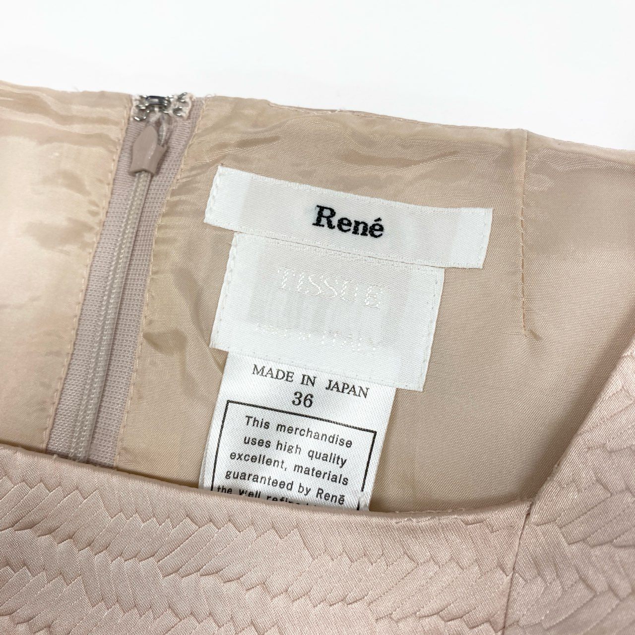 14a28 《美品》 Rene ルネ ノースリーブワンピース ドレスワンピース タックフレアスカート 36 ピンクベージュ レディース 女性用u02t