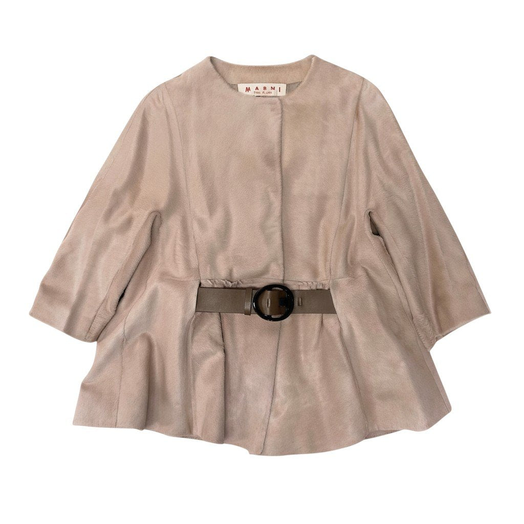 Ef8 MARNI マルニ ノーカラージャケット ハーフコート レザーベルト付 サイズ40 ベージュ レディース 女性用u02t