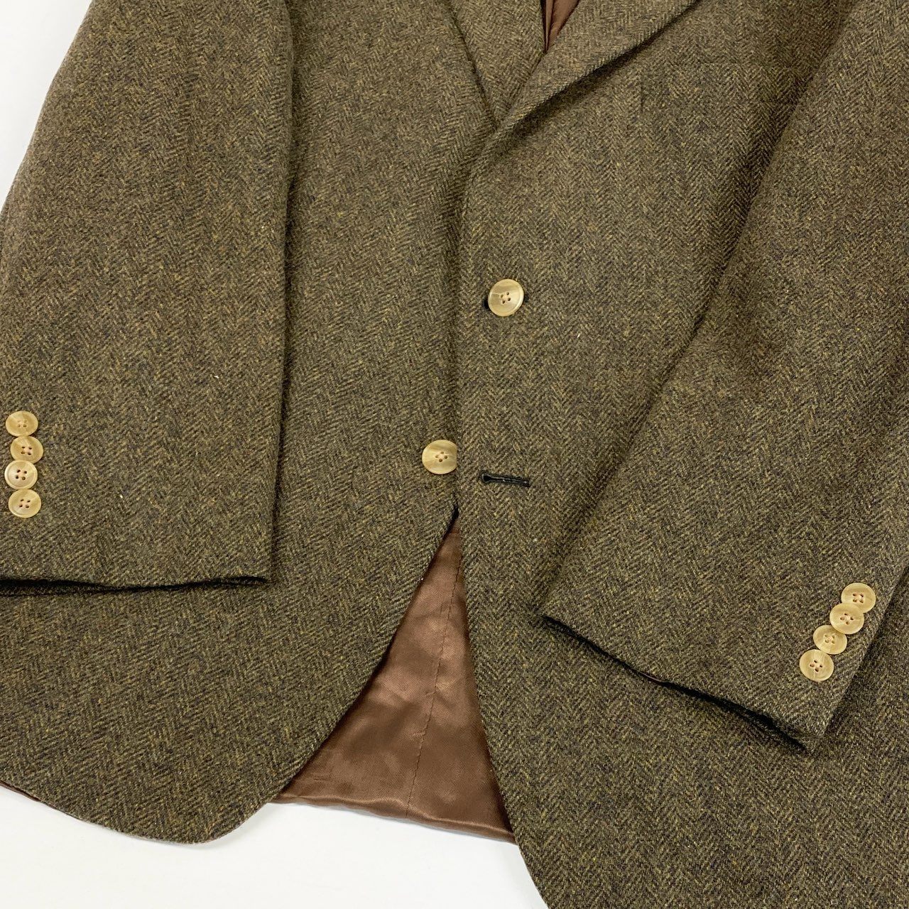 7L12 346 BROOKS BROTHERS ブルックスブラザーズ テーラードジャケット ツイードジャケット ブレザー 42 カーキ系 ヘリンボーン ウール メンズ 男性用u02t