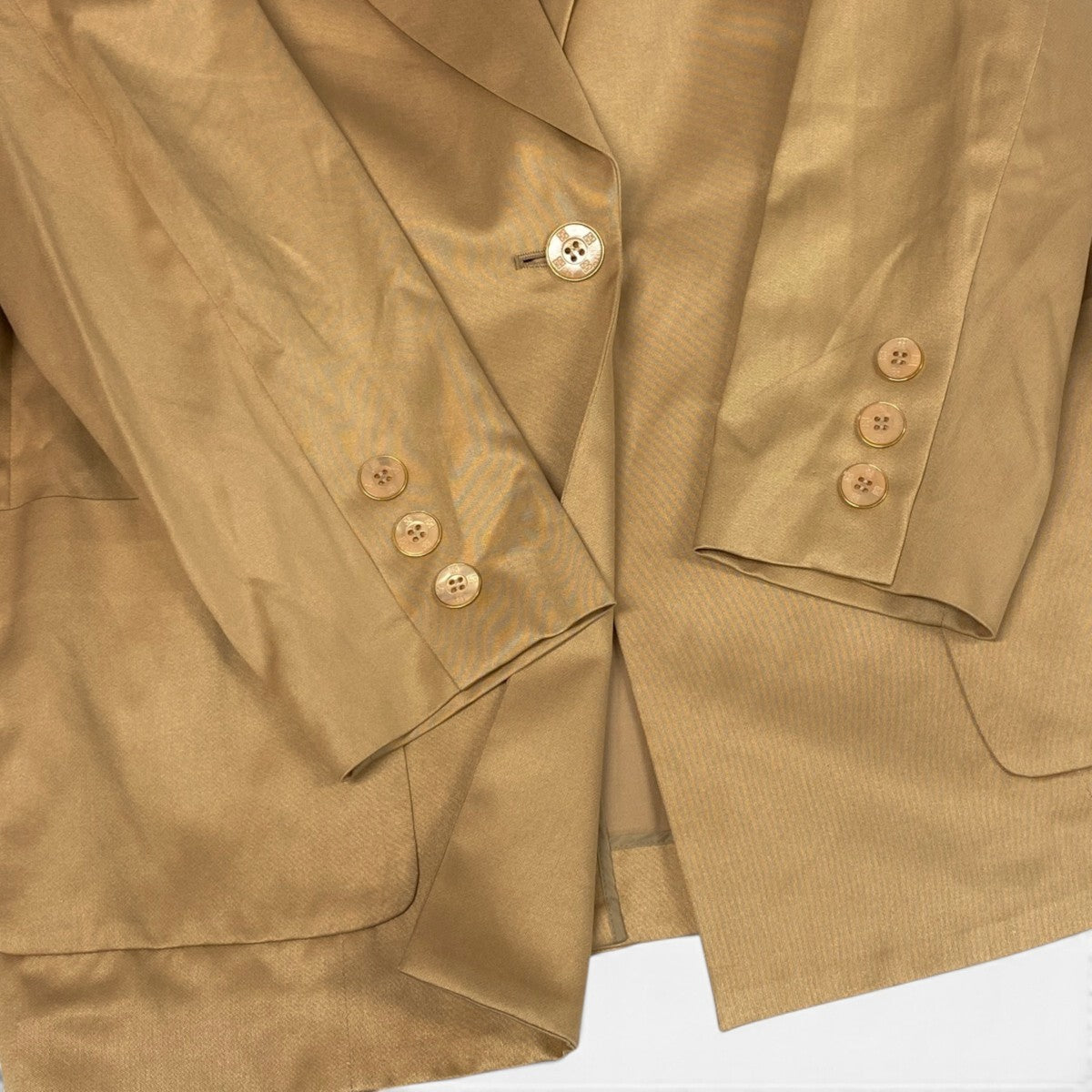 h31 【美品】GLAMOUR GIVENCHY セットアップ テーラードジャケット スラックス シルクコットン 44サイズ オレンジ ベージュ レディース 女性用k02i