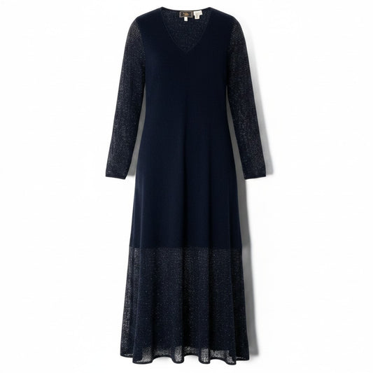 11e29 FENDI フェンディ 切替ニット ロングワンピース Vネック シアースリーブ サイズ40 ブラック レディース 女性服o07t
