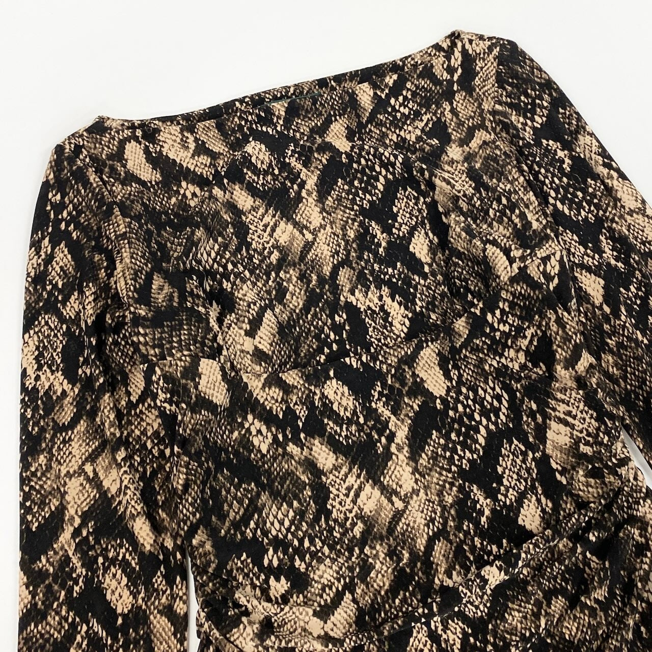 44d27 LAUREN RALPH LAUREN DRESS ローレン ラルフローレン ドレスワンピース パイソンプリント ロングワンピース ボートネック ストレッチ素材 サイズ12 ベージュ ブラック レディース 女性用o07t
