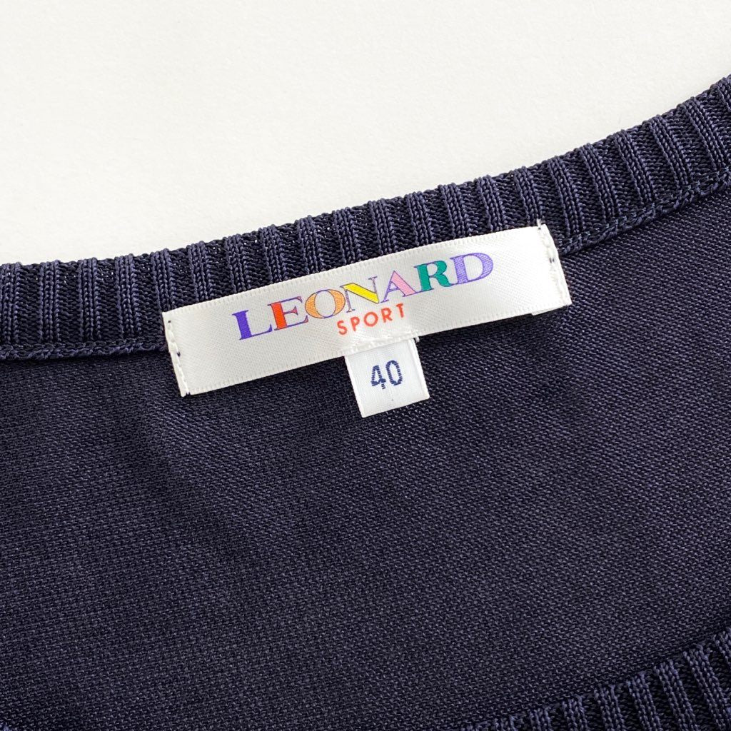 54h10 LEONARD SPORT レオナール カンカン素材切替 半袖ニット カットソー トップス 0578706 サイズ40 マルチカラー レディース 日本製