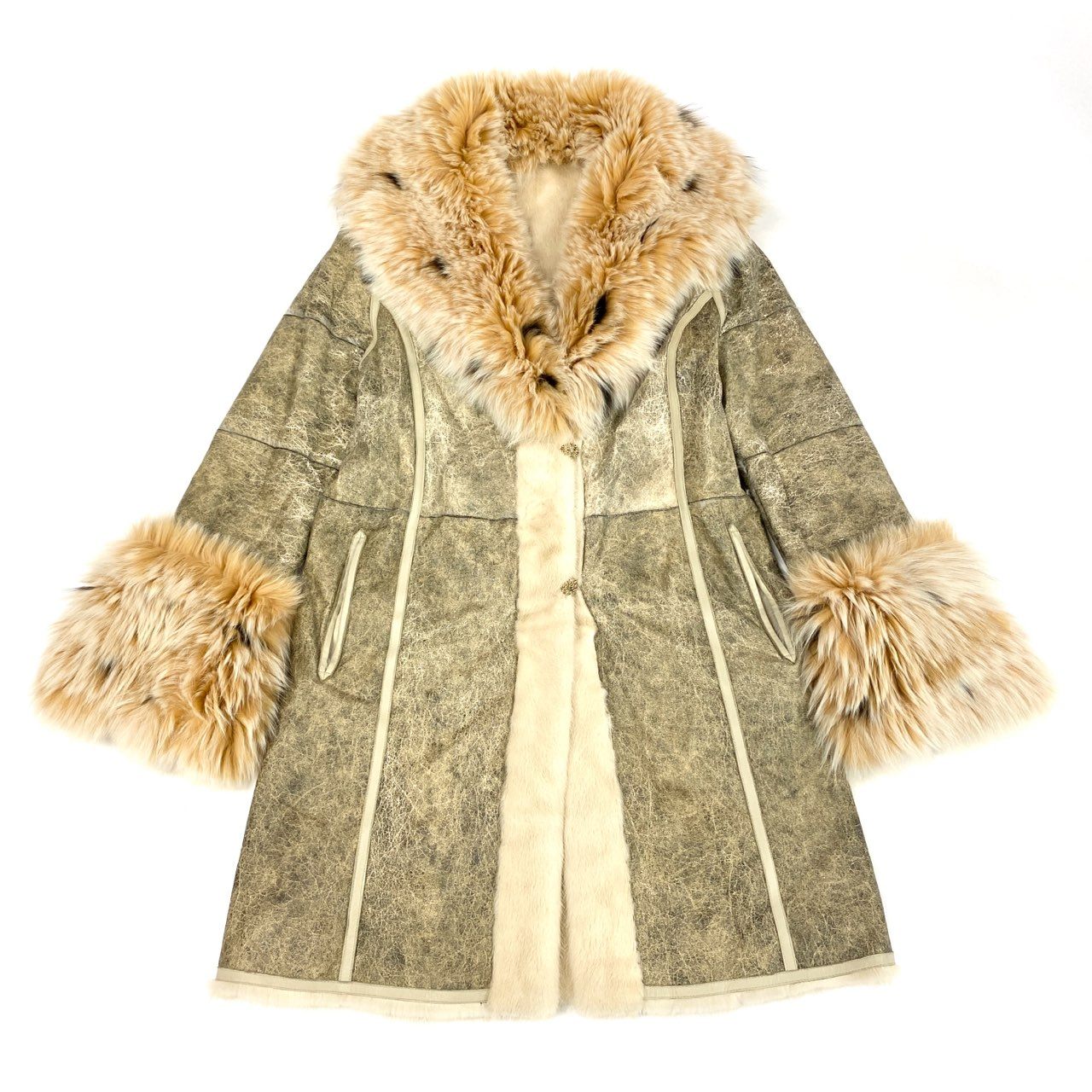 35k2《超希少》 リンクス × ミンク ロングコート 92cm ホワイト 最高級本毛皮 LYNX × MINK FUR リアルファーt18r