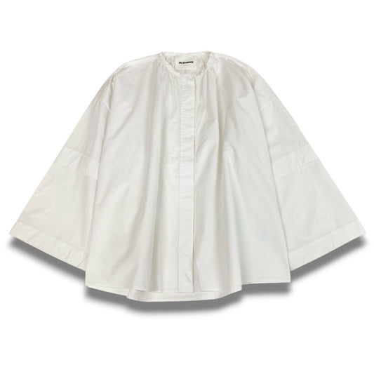 Eb2《美品》 JIL SANDER ジルサンダー ギャザーネック オーバーサイズ シャツ ブラウス トップス JSPP602306 36 ホワイト コットン レディースu02t