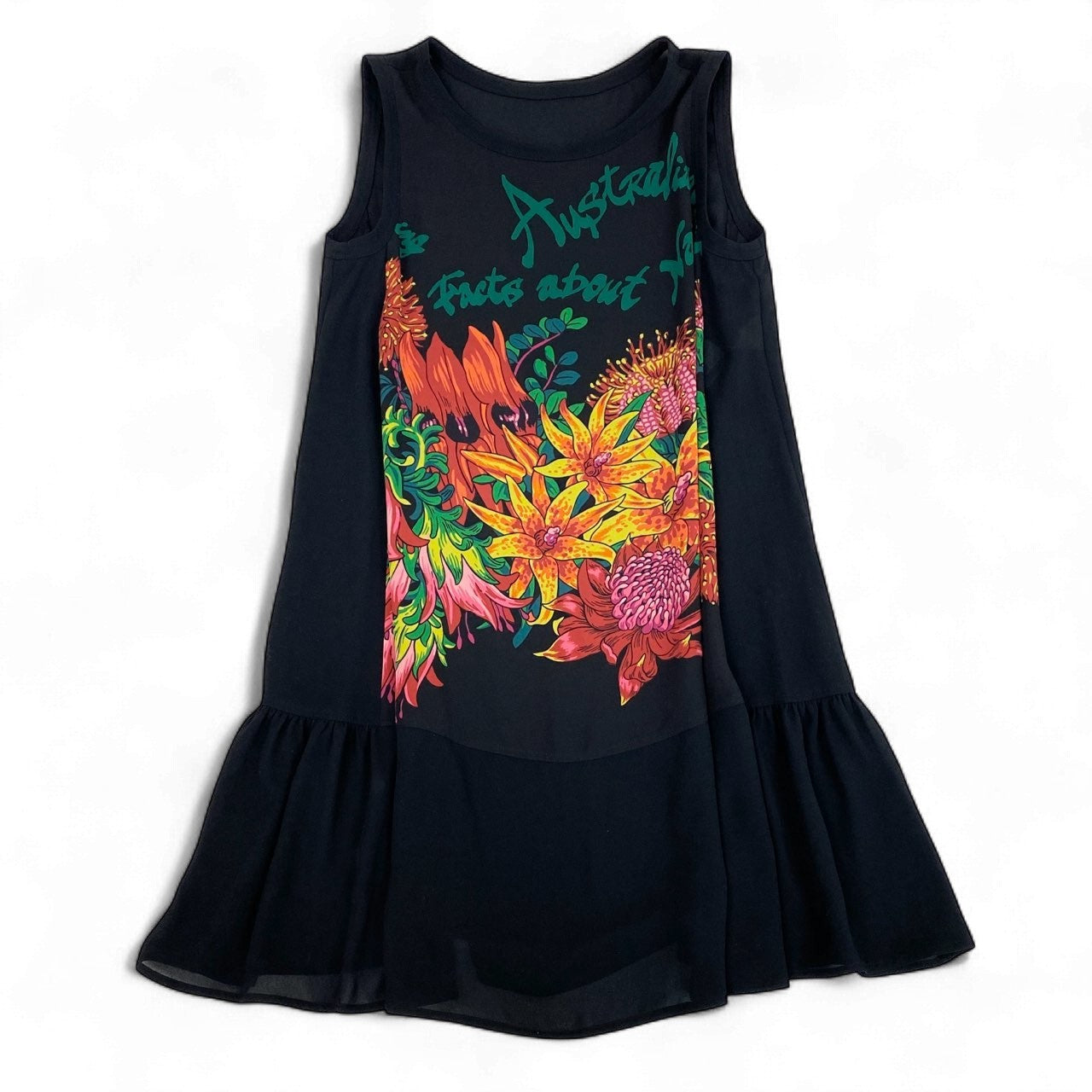 41k26 《美品》 TOKUKO 1er VOL トクコプルミエヴォル ノースリーブ シアーワンピース フレアワンピース 花柄プリント レディース 女性用 9 ブラック ポリエステル100％u02t