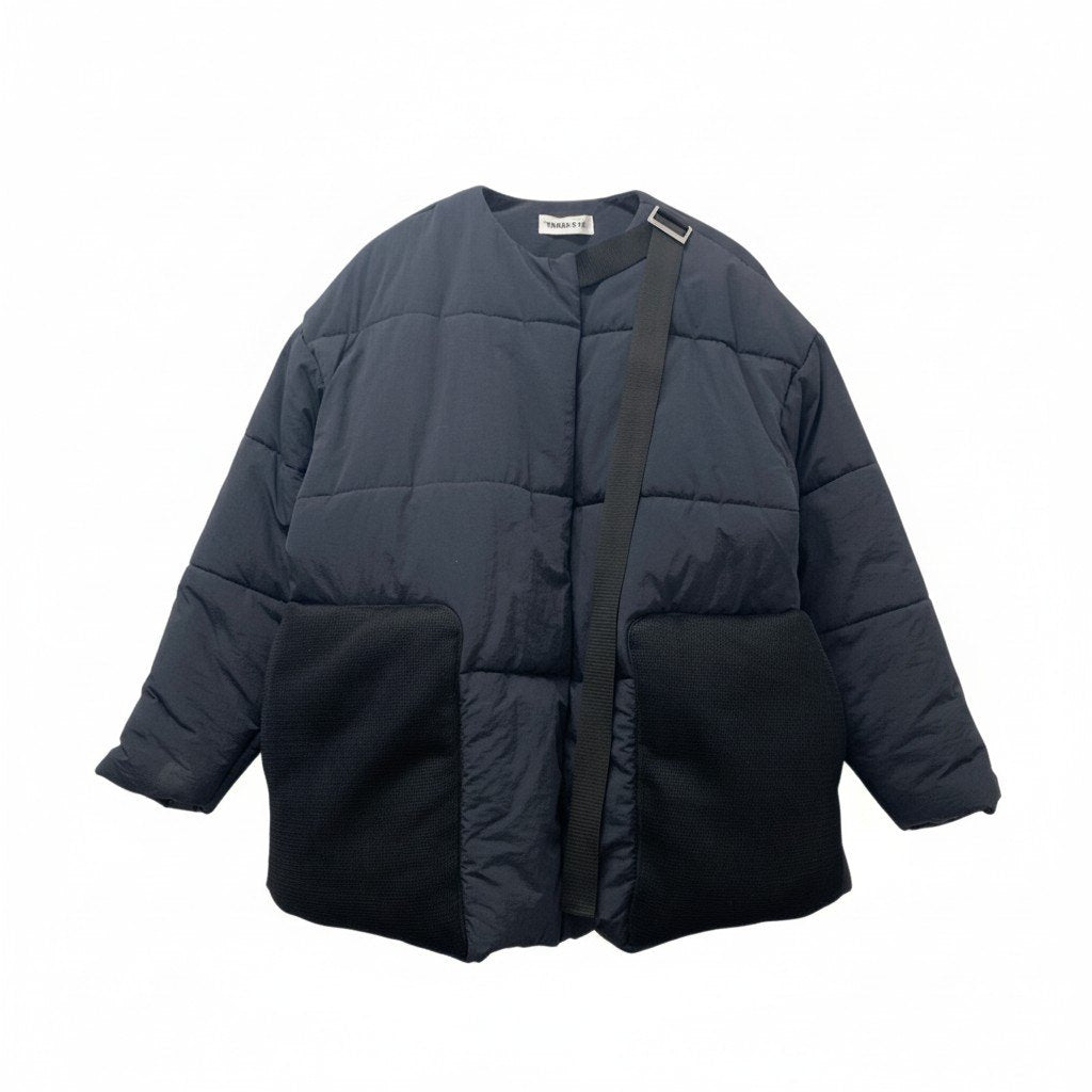 51c13 HeRIN.CYE へリンドットサイ 中綿ジャケット フード付き オーバージャケット フリーサイズ ブラック レディース アウター ブルゾンk02i