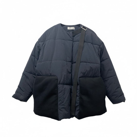 51c13 HeRIN.CYE へリンドットサイ 中綿ジャケット フード付き オーバージャケット フリーサイズ ブラック レディース アウター ブルゾンk02i