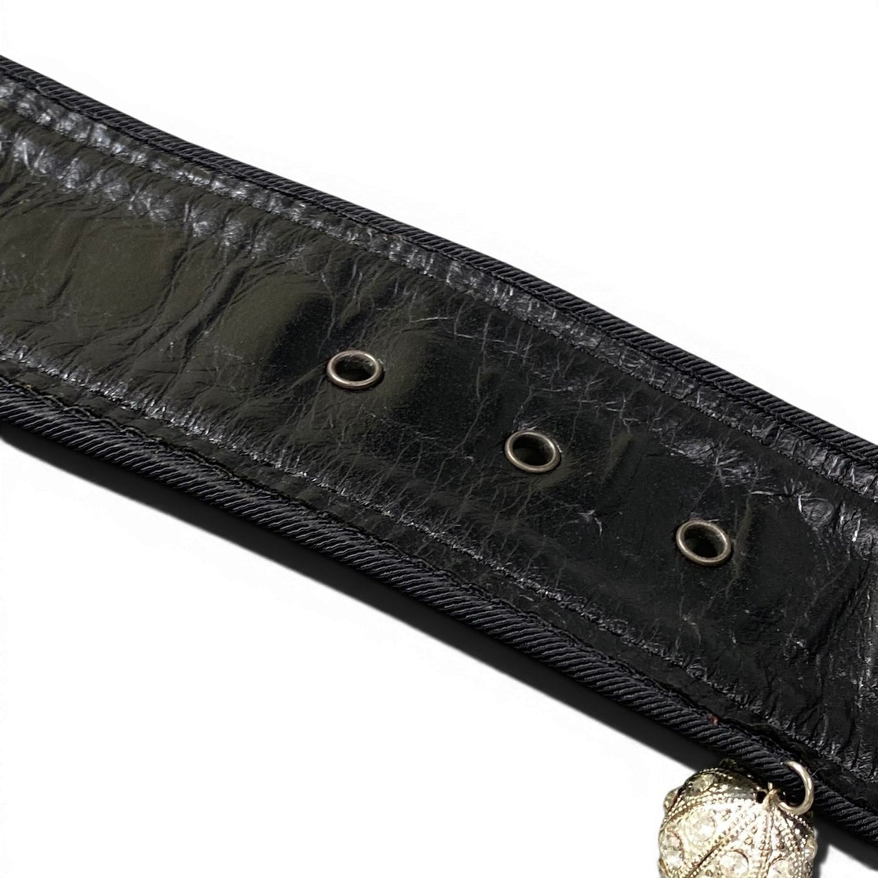 e8 YVESSAINTLAURENT リブゴーシュ ヴィンテージ ベルト ベルベット フランス製 1 ブラック レディース 女性用u02t