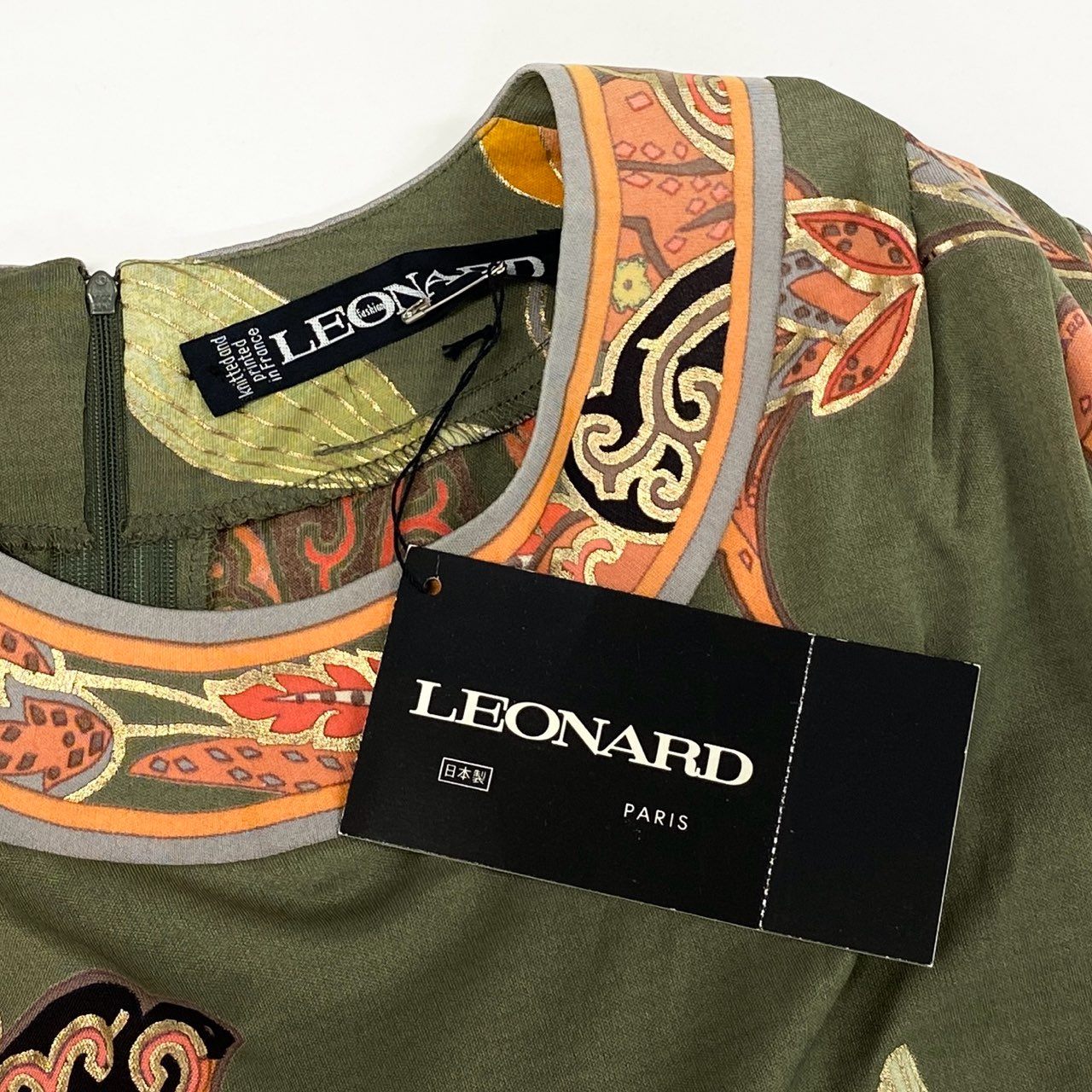 78i11 《新品保管品》 LEONARD レオナール 長袖ワンピース ロングワンピース 美しい花柄プリント サイズ11 グリーン シルク レディースu02t