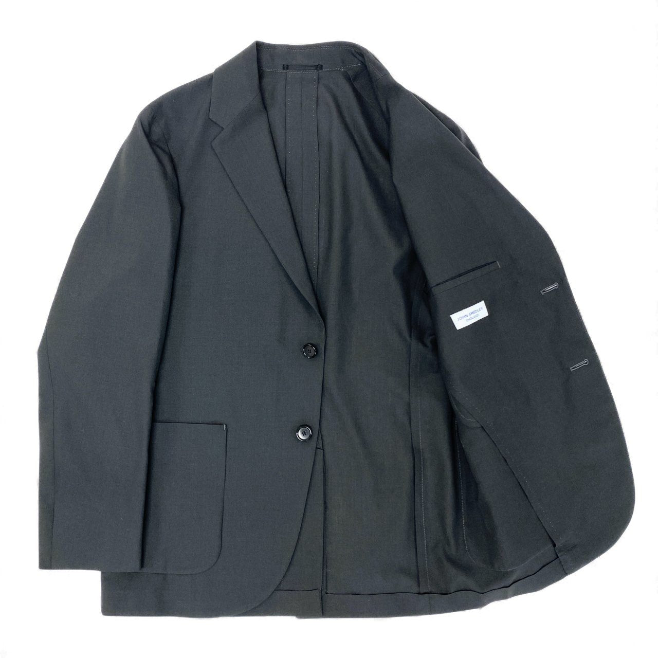 19k10 《美品》 JOHN SMEDLEY ENGLAND ジョンスメドレー セットアップスーツ シングル 2B アンコンジャケット スラックス ウール混 メンズ 紳士服 1 S ダークグレーu02t