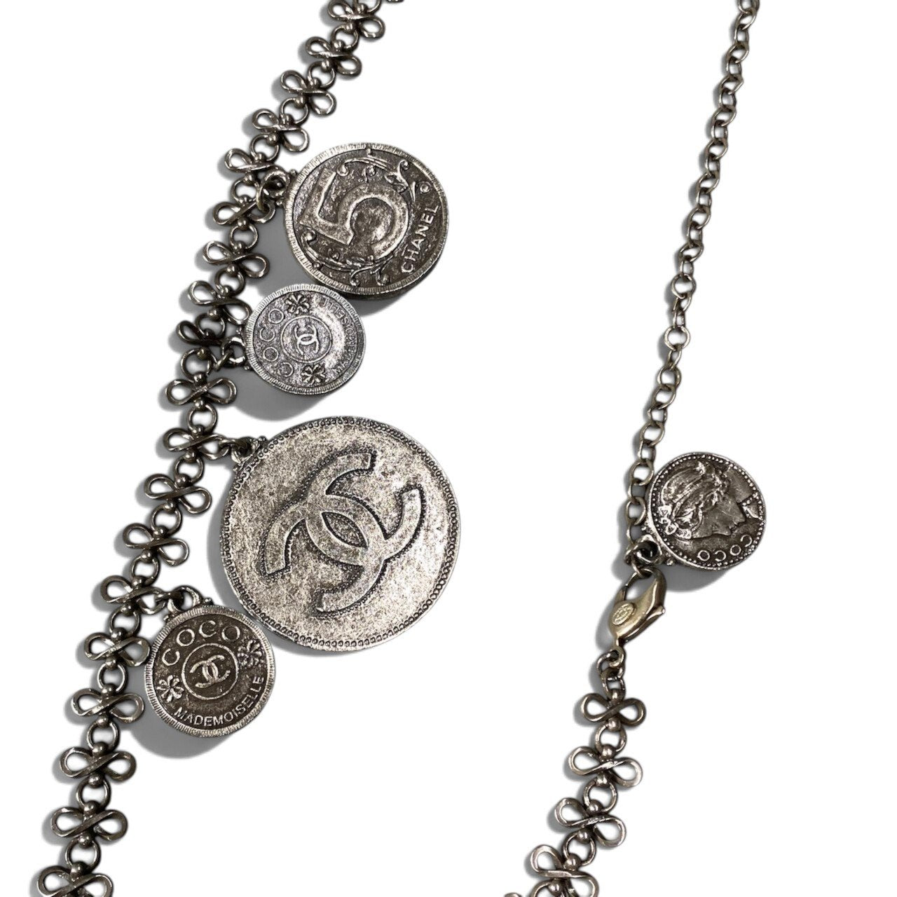 h20【美品】CHANEL 2003年 03P ヴィンテージ チェーンベルト ネックレス 大ぶり グレー レディース 女性用ta1