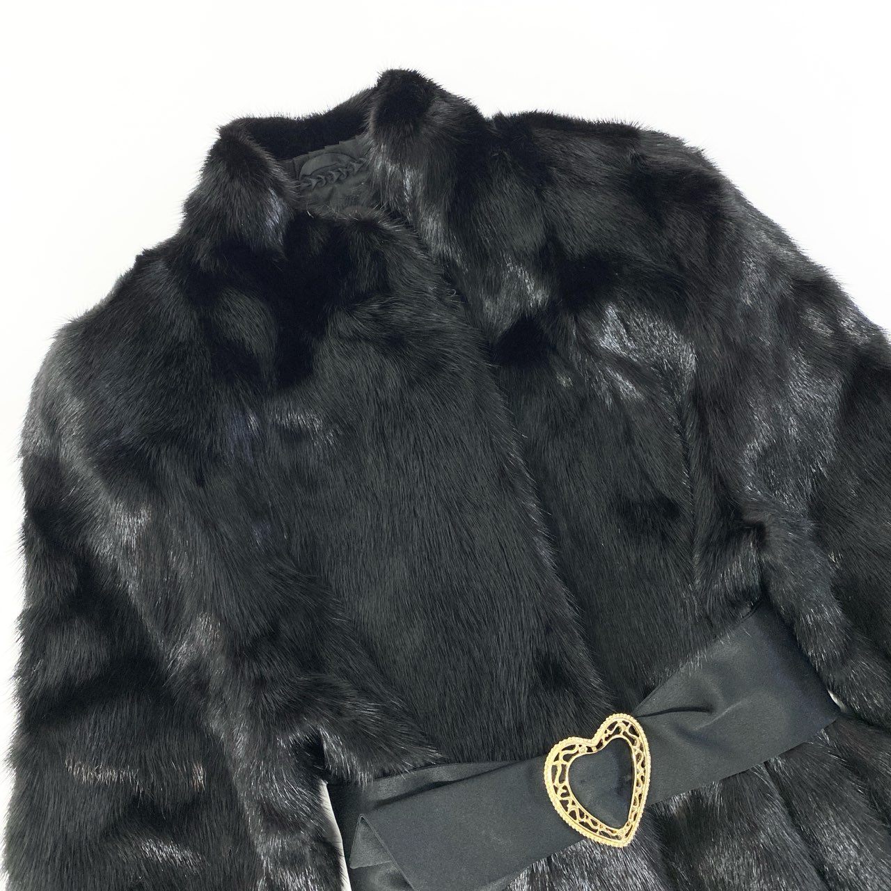 11a27 ダークミンク ファーコート サイズF ブラック 本毛皮 Dark Mink Fur Coat リアルファー ベルト付 毛並み〇t18r