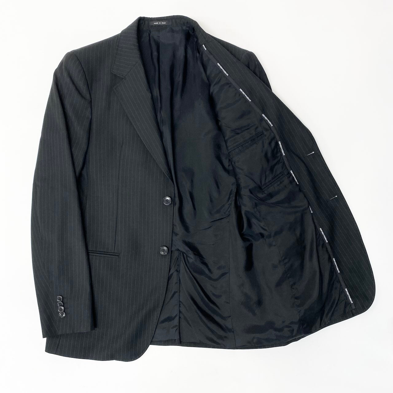 56e12 EMPORIO ARMANI エンポリオアルマーニ JOSH LINE セットアップスーツ シングル 2B ストライプ柄 ビジネス サイズ50 ブラック メンズ 紳士服u02t