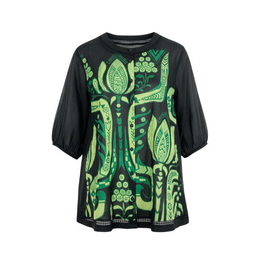 41k26 TOKUKO 1er VOL トクコプルミエヴォル シアー チュニックシャツ ロングスリーブ 花柄モチーフ レディース 女性用 9 ブラック グリーンu02t