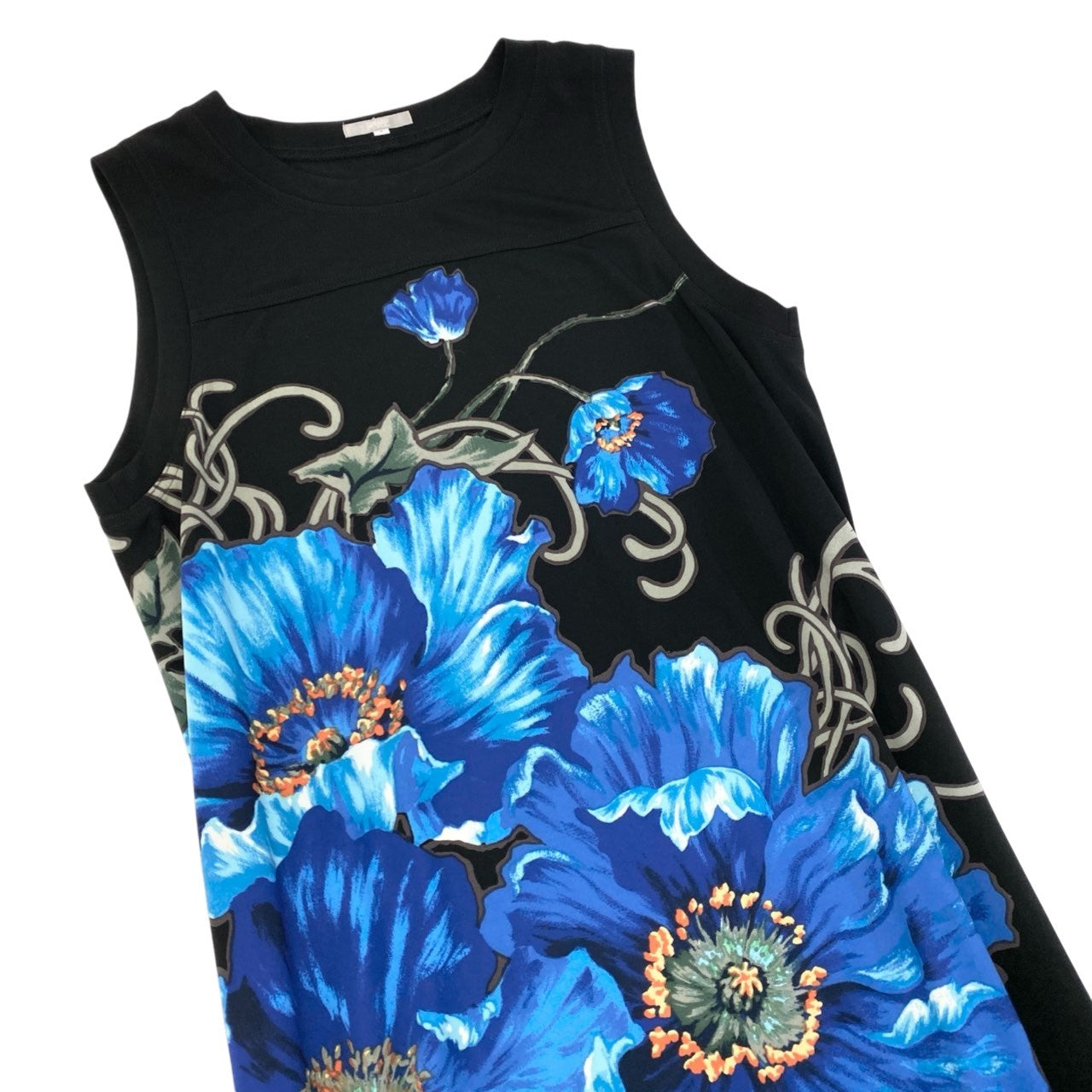 15c5 【美品】 TOKUKO 1er VOL トクコプルミエヴォル ノースリーブワンピース ロングワンピース 花柄プリント ストレッチ レディース 女性服 サイズ9 ブラックu02t