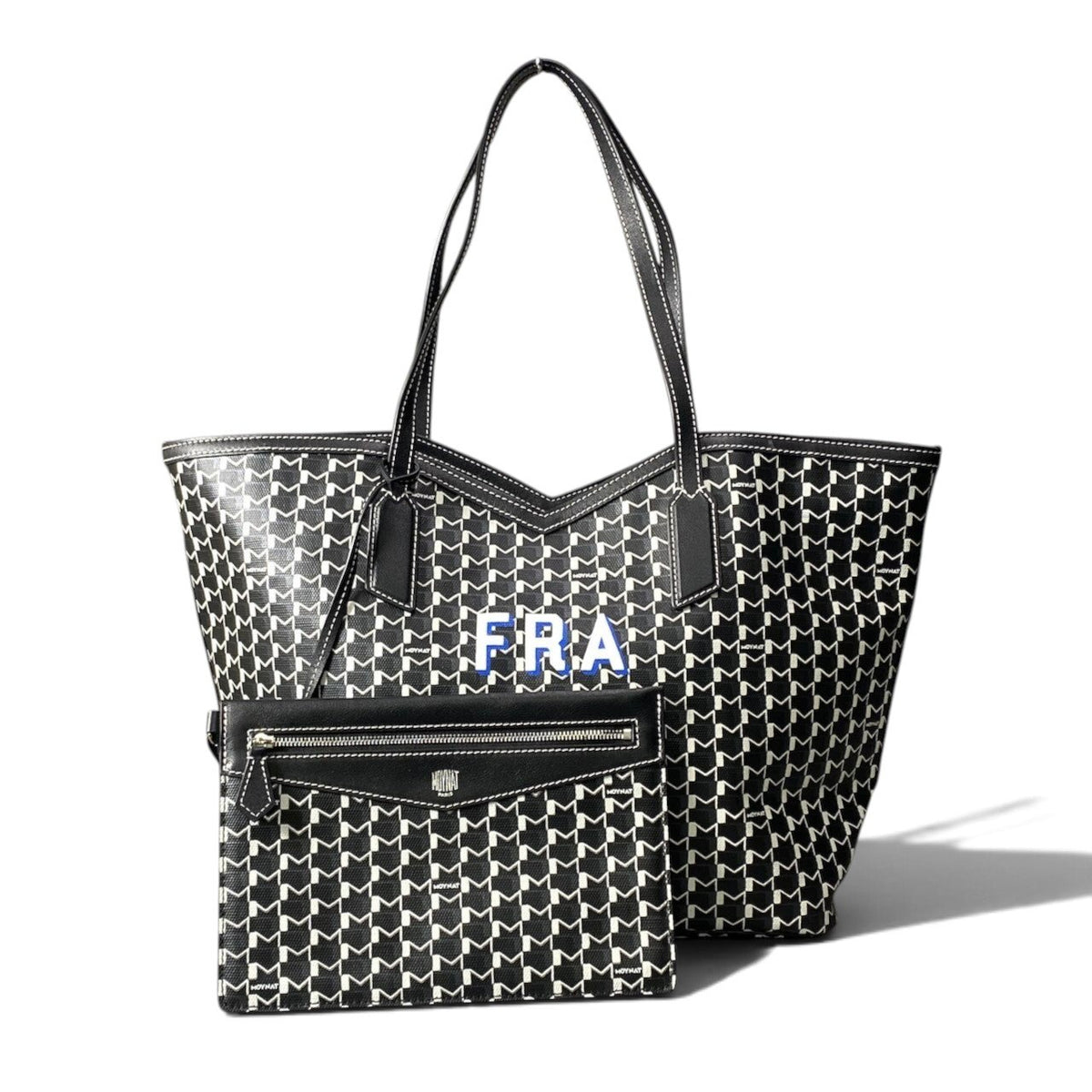h13【極美品】MOYNAT モワナ M.CABAS Mカバス トートバッグ Mカットアウト ジップポーチ ブラック ホワイト レディース 女性用k02i