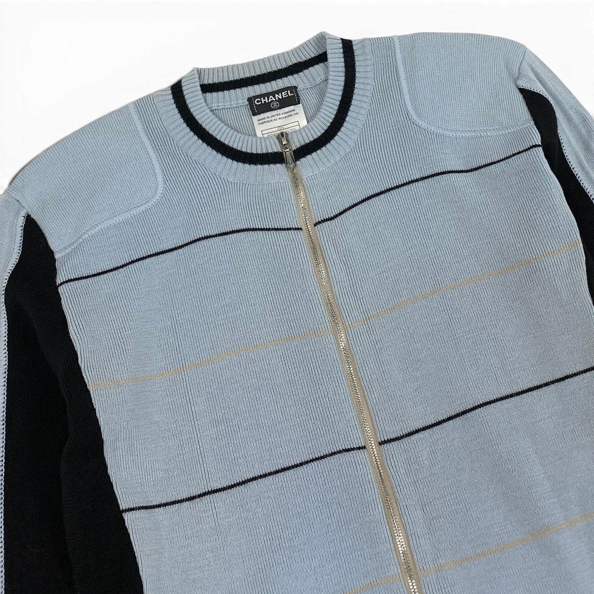 Cg23 CHANEL シャネル ココマーク ジップアップニットブルゾン CC Logo Zip-up Knit Jacket 38 ライトブルーt18r