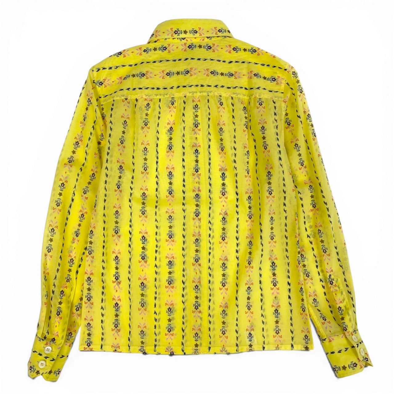 52b10 【極美品】CELINE セリーヌ デッドストック 80’s 長袖フローラルプリントシャツ Button-Down Shirt in Bright Yellow 36サイズ イエロー コットン100％ レディース 女性用ta1