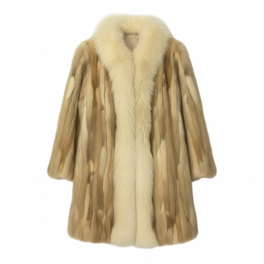 32d2 Catherine J.Guilbert フォックス×ミンク ファーコート 毛皮コートジャケット アウター アイボリー フォックス ミンク レディース 女性用k02i