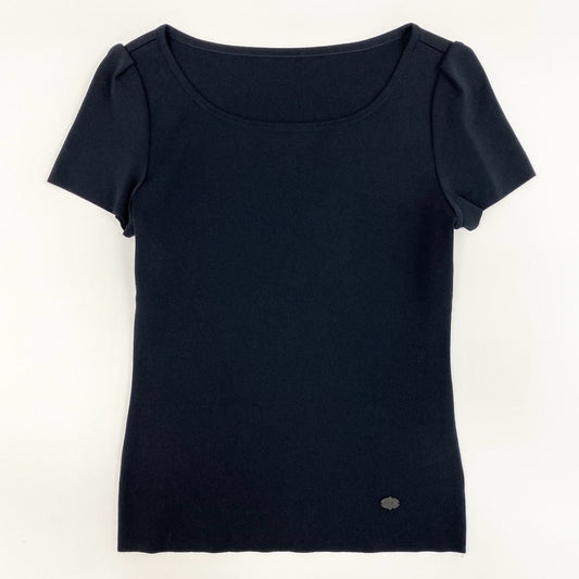 46f39 FOXEY BOUTIQUE フォクシーブティック ジェリービーン 半袖ニットセーター ワンポイントロゴ トップス 日本製 40 ネイビー レディース