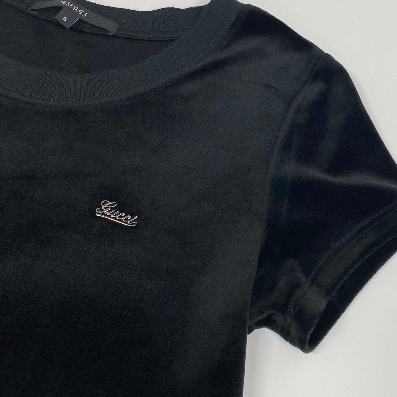 e1 【美品】GUCCI 半袖ベロアドレスワンピース イタリア製 249619 X9909 Sサイズ ブラック レディース 女性用k02i
