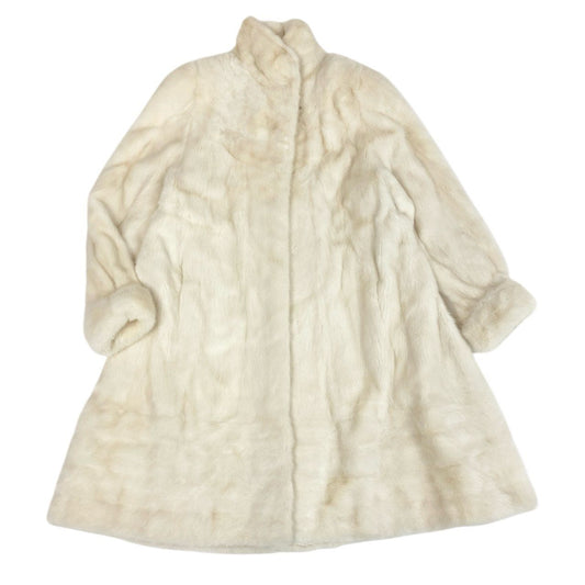 84k5 《希少》 パールミンク 超ロングコート 106cm ホワイト 最高級本毛皮 裾横段デザイン MINK FUR リアルファーt18r