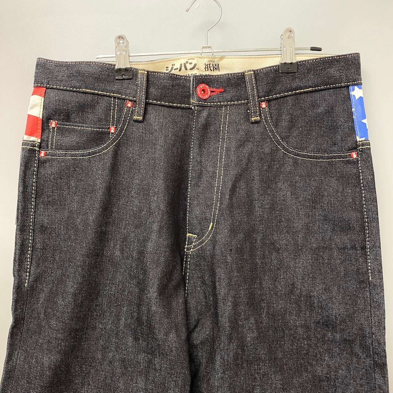 83e15《未使用品》 CUNE. キューン US国旗 アイコンうさぎ ブラックデニムパンツ サイズ34 祇園スタイル タグ付 DENIM PANTSt18r