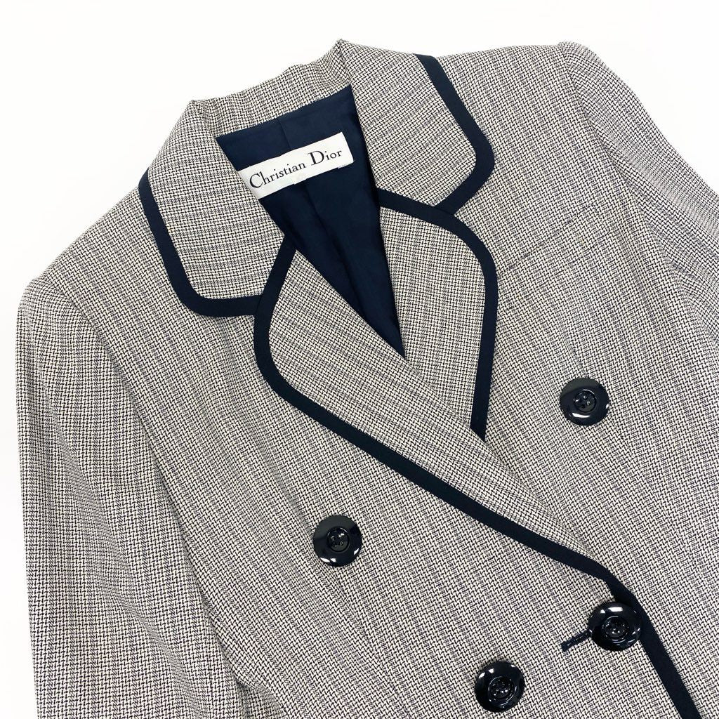 54l28 Christian Dior クリスチャンディオール Vintage セットアップ スーツスカート ダブルブレスト テーラードジャケット タイトスカート 9サイズ アイボリー ネイビー レディース 女性用o07t