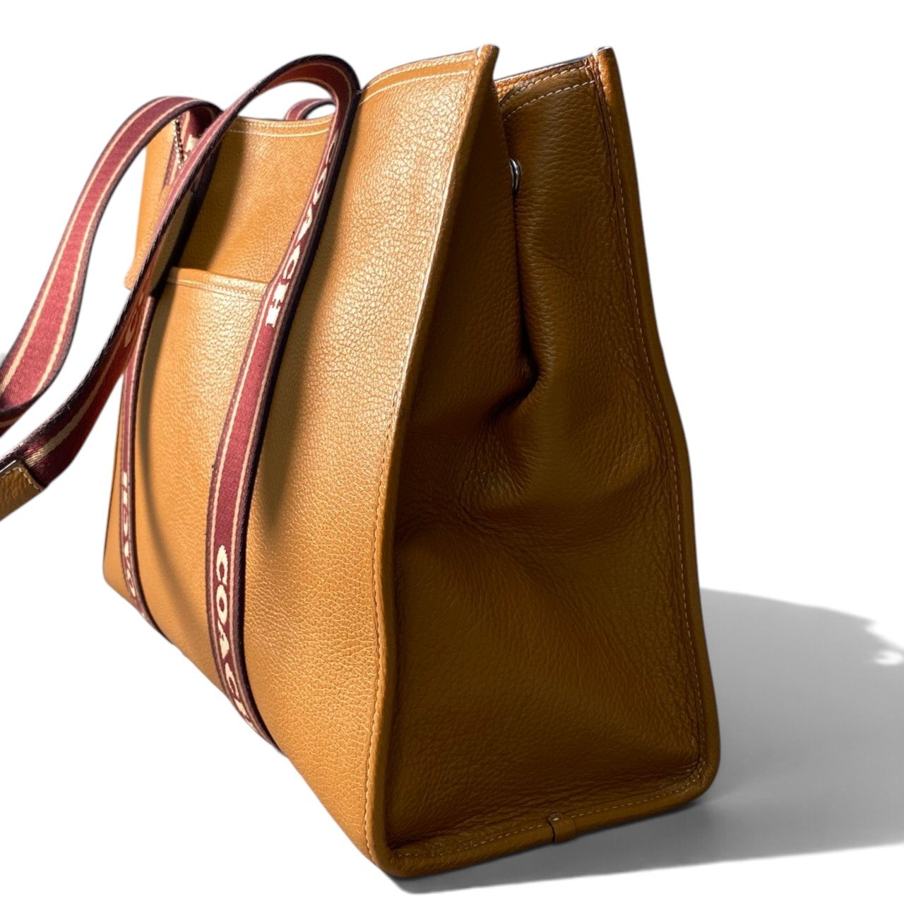 i7 《極美品》 COACH コーチ ラージ スミス トートバッグ Large Smith Tote Bag CM715 キャメルブラウン レザーt18r