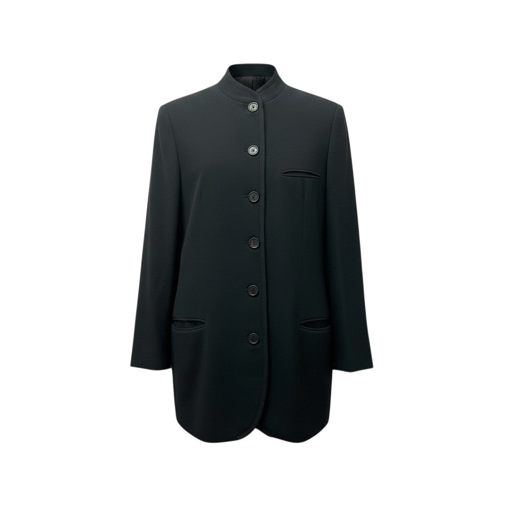 73e15 EMPORIO ARMANI エンポリオアルマーニ ハイネック ジャケット 羽織 VINTAGE イタリア製 38 グリーン ウール レディースo07t