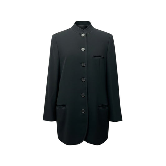 73e15 EMPORIO ARMANI エンポリオアルマーニ ハイネック ジャケット 羽織 VINTAGE イタリア製 38 グリーン ウール レディースo07t
