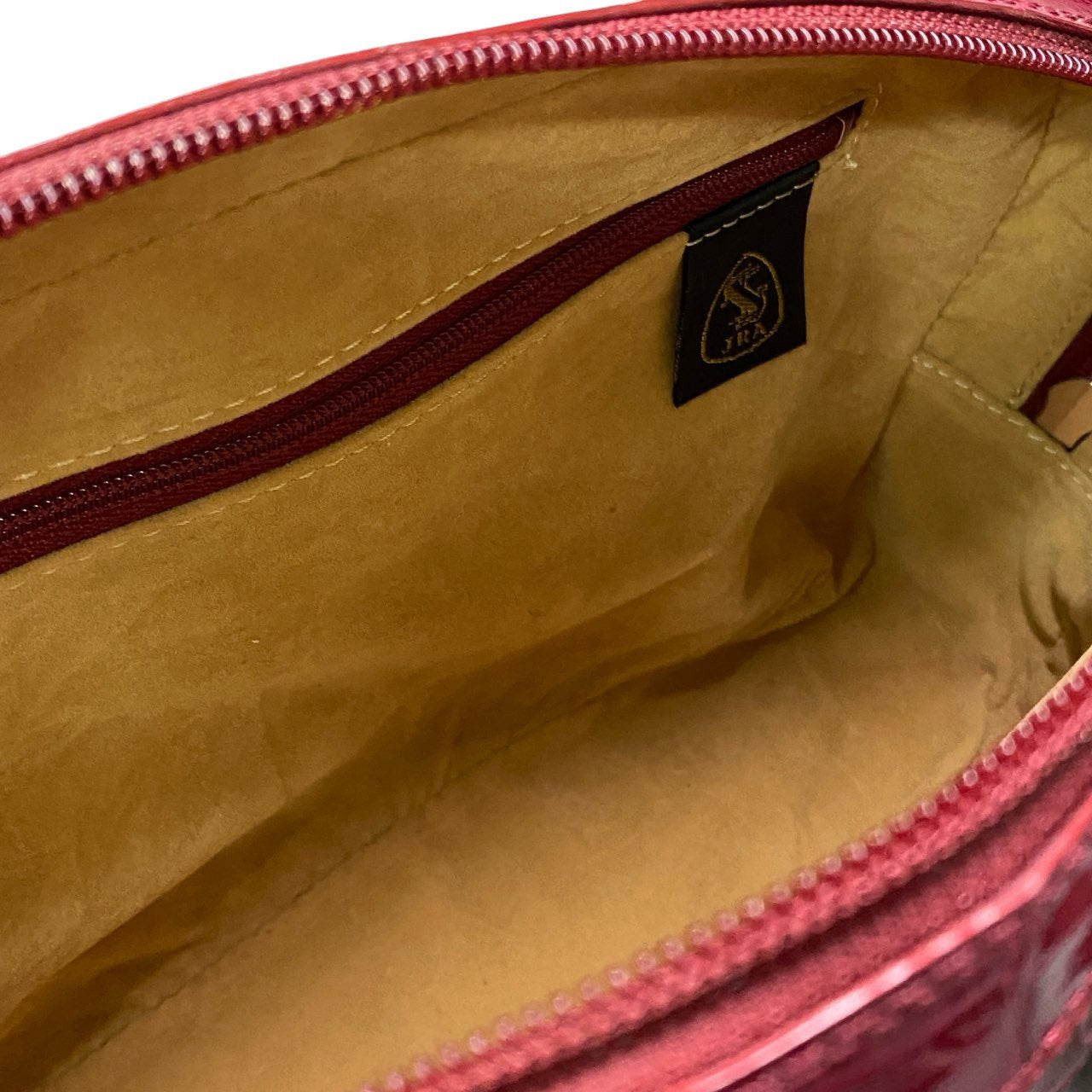 E22《JRA認定》 シャイニングクロコ ハンドバッグ センター取り レッド 本革 クロコダイル Crocodile Bagt18r