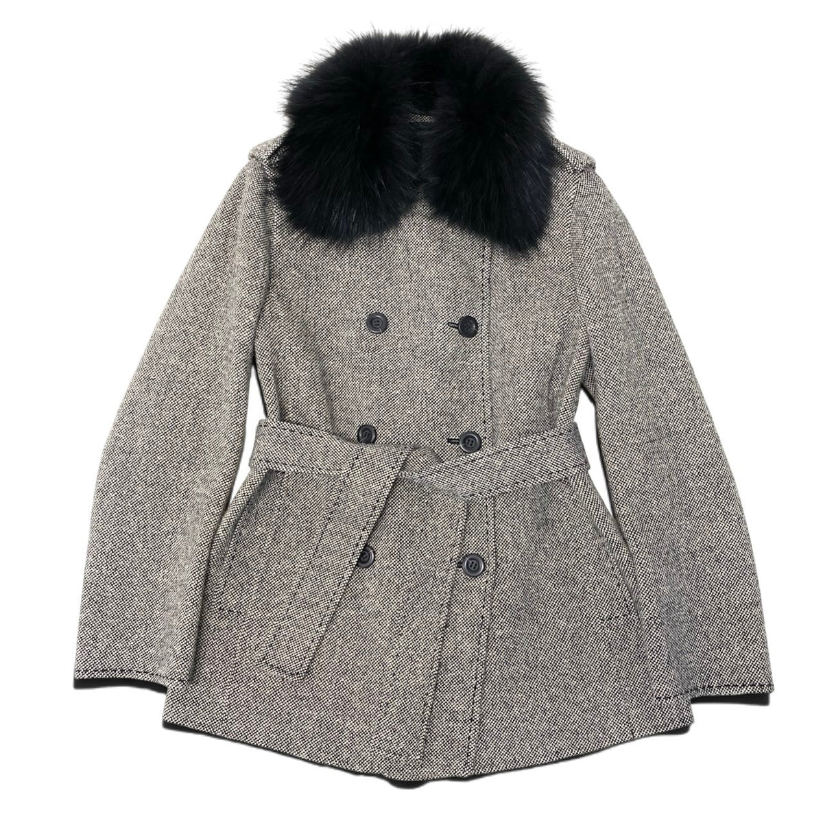 32i28 BURBERRY LONDON バーバリーロンドン ダブルブレスト ショートコート ツイードコートジャケット 9サイズ アイボリー ブラック レディース 女性用u02t