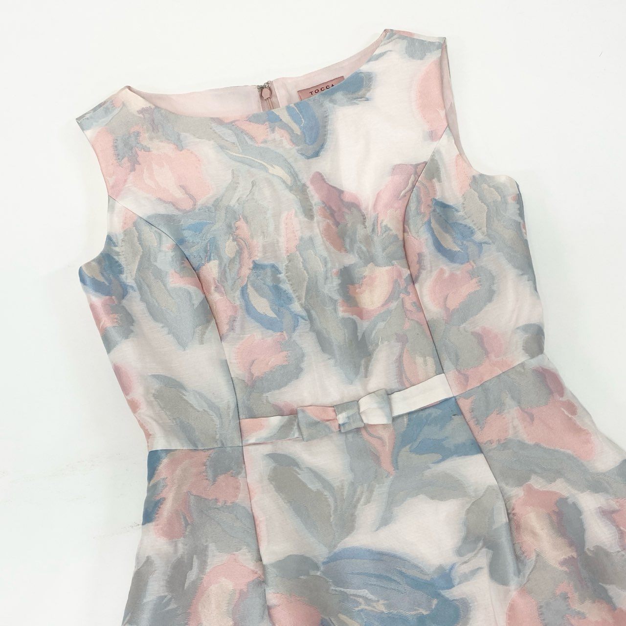 47k5 TOCCA トッカ MOONLIGHT ムーンライトドレス 22aw ジャガード ノースリーブワンピース 花柄 洗える○ レディース 女性用 OPTOSS0310 2 サックスブルー系o07t