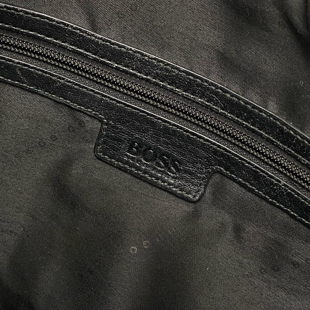 Ah15 HUGO BOSS ヒューゴボス 2way ショルダーバッグ/ハンドバッグ ビジネスバッグ 書類かばん ロゴ ブラック オールレザー メンズ 男性用