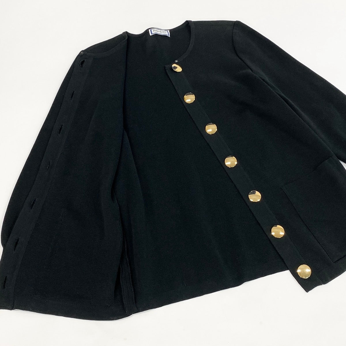 Ee25 YVES SAINT LAURENT イヴサンローラン YSL カーディガン ノーカラー ニットジャケット 金ボタン サイズM ブラック レディース 女性服o07t