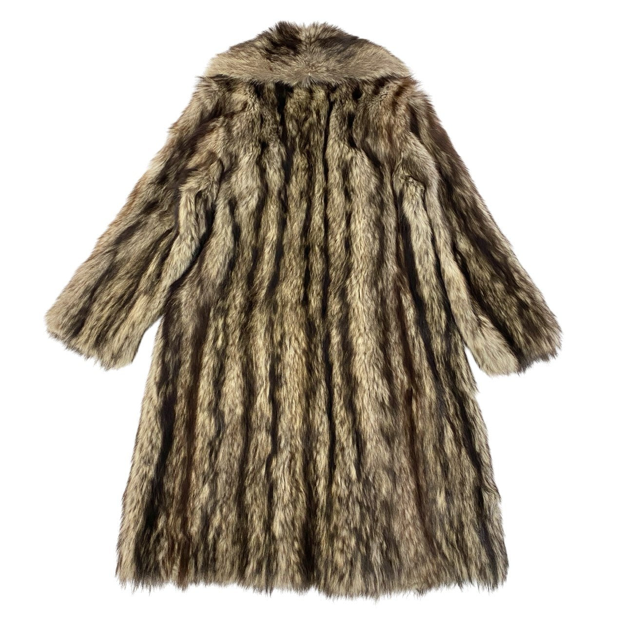 35a15 フォックスファー 丈103cm 超ロングコート サイズF 茶系 本毛皮 Fox Fur Super Long Coatt18r