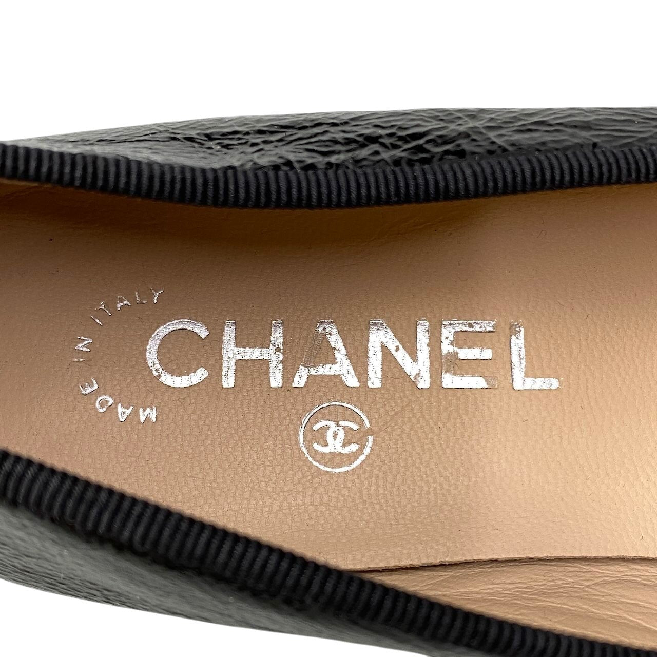e13 CHANEL ココマーク刺繍 レザーバレエシューズ フラットパンプス 38 1/2サイズ ブラック レザー レディース 女性用k02i