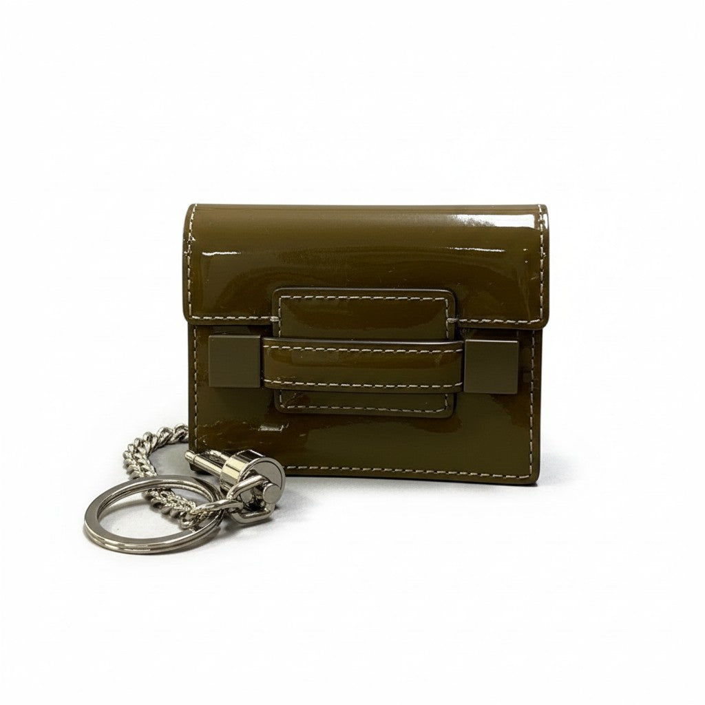 j2 DELVAUX デルヴォー マダム バッグチャーム Madame Charms Vernis カーキ エナメル アクセサリーt18r