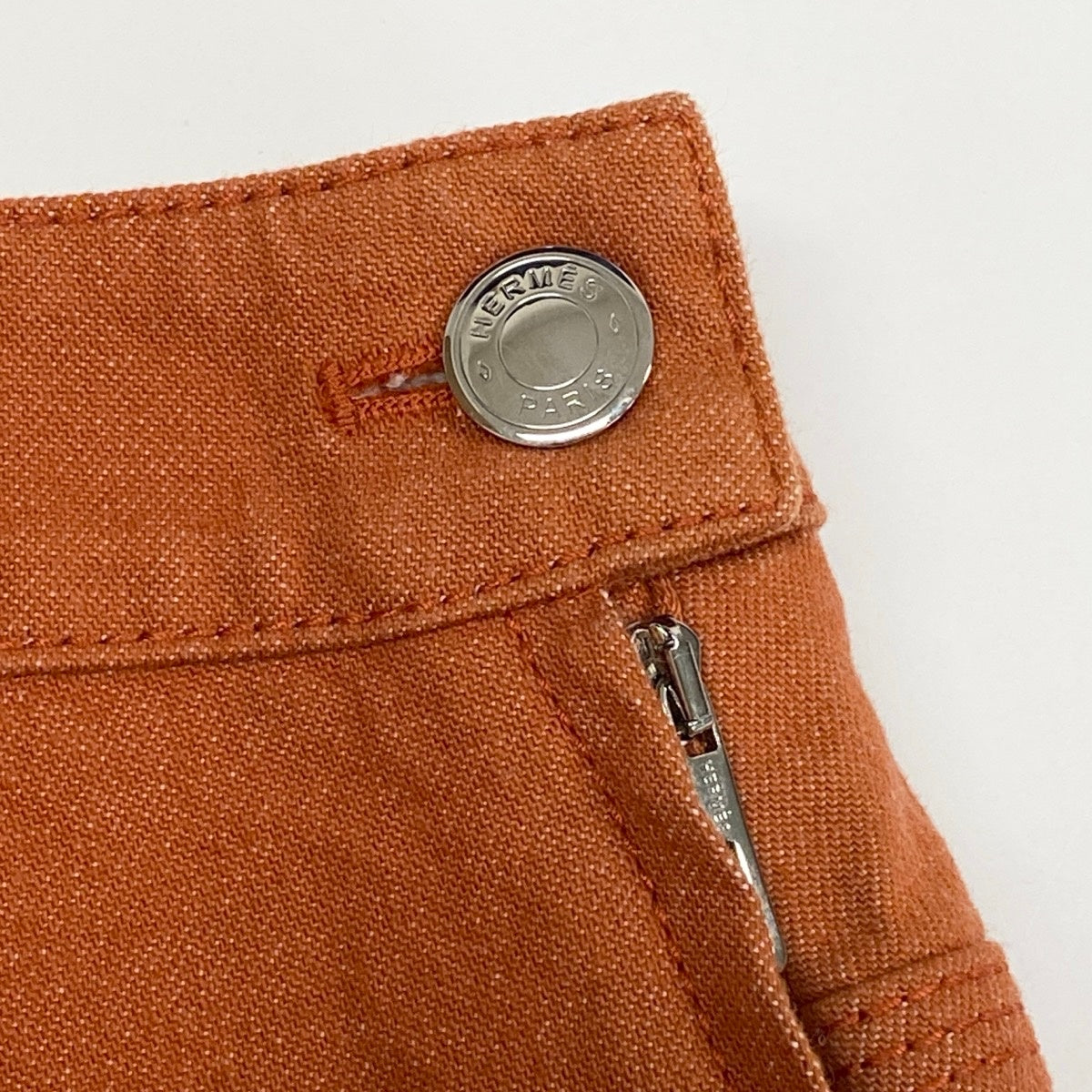 Ef27 【美品】 HERMES エルメス デニムスカート ミニスカート ステッチ サイズ38 オレンジ レディースk02i