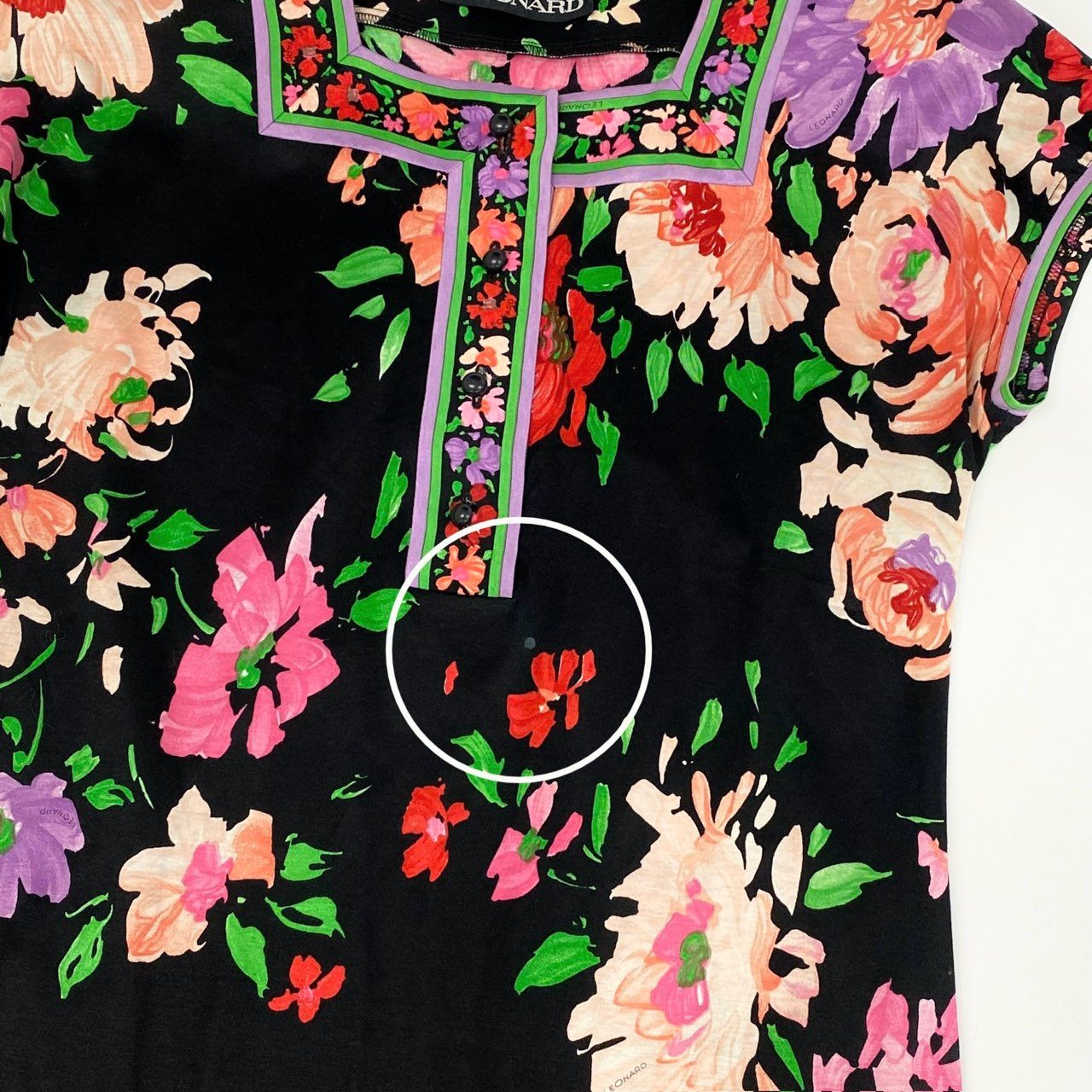 78i11 LEONARD レオナール 半袖ワンピース 花柄ワンピース 膝丈ワンピース スクエアネック M マルチカラー コットン 美しい花柄プリント レディースu02t